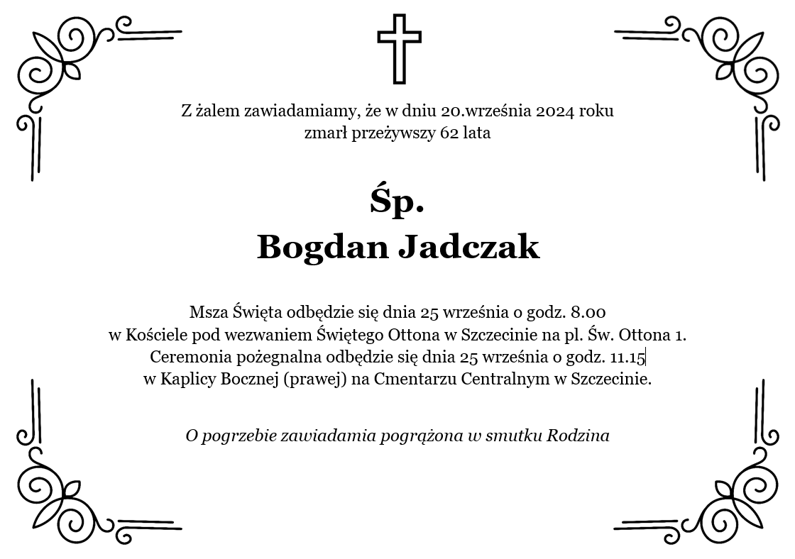 Nekrolog Bogdana Jadczaka